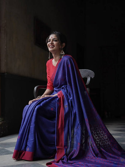 Attractive Slub Lilan Jacquard Weaving Rich Look Beautiful Saree