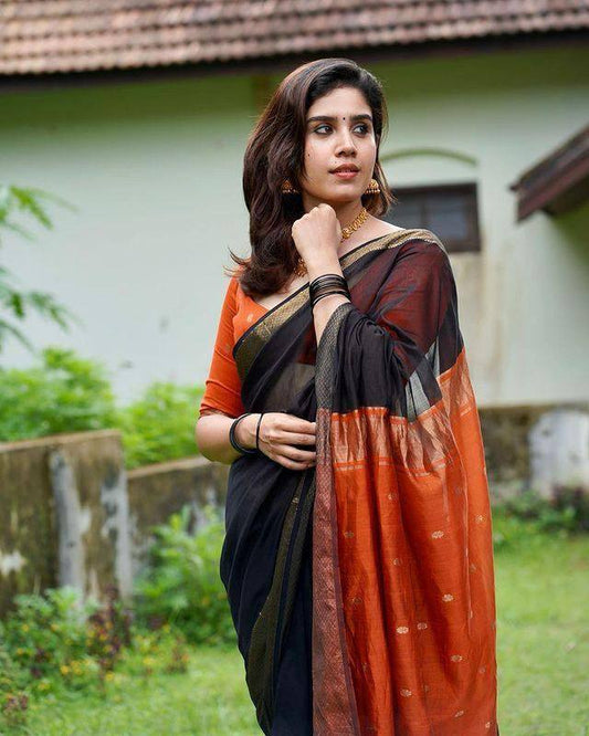 Attractive Black Soft Slab Lilan Jacquard Weaving Saree