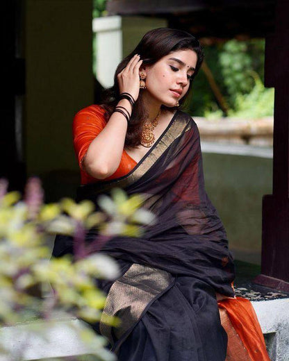 Attractive Black Soft Slab Lilan Jacquard Weaving Saree