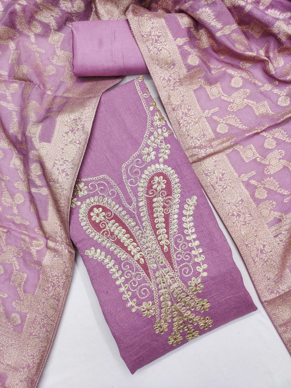 Vichitra Silk Embroidary Work Party Wear Dress Material
