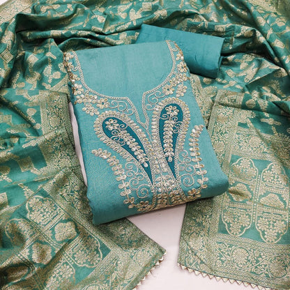 Vichitra Silk Embroidary Work Party Wear Dress Material