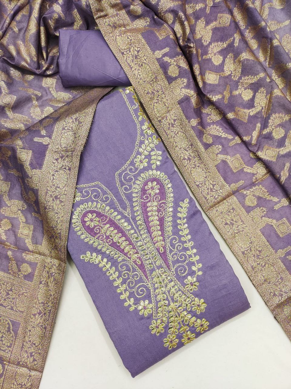 Vichitra Silk Embroidary Work Party Wear Dress Material
