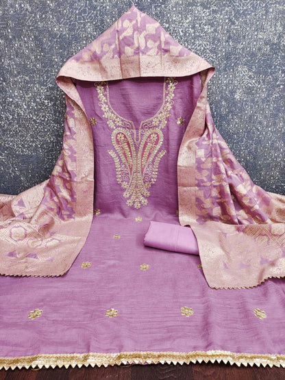 Vichitra Silk Embroidary Work Party Wear Dress Material