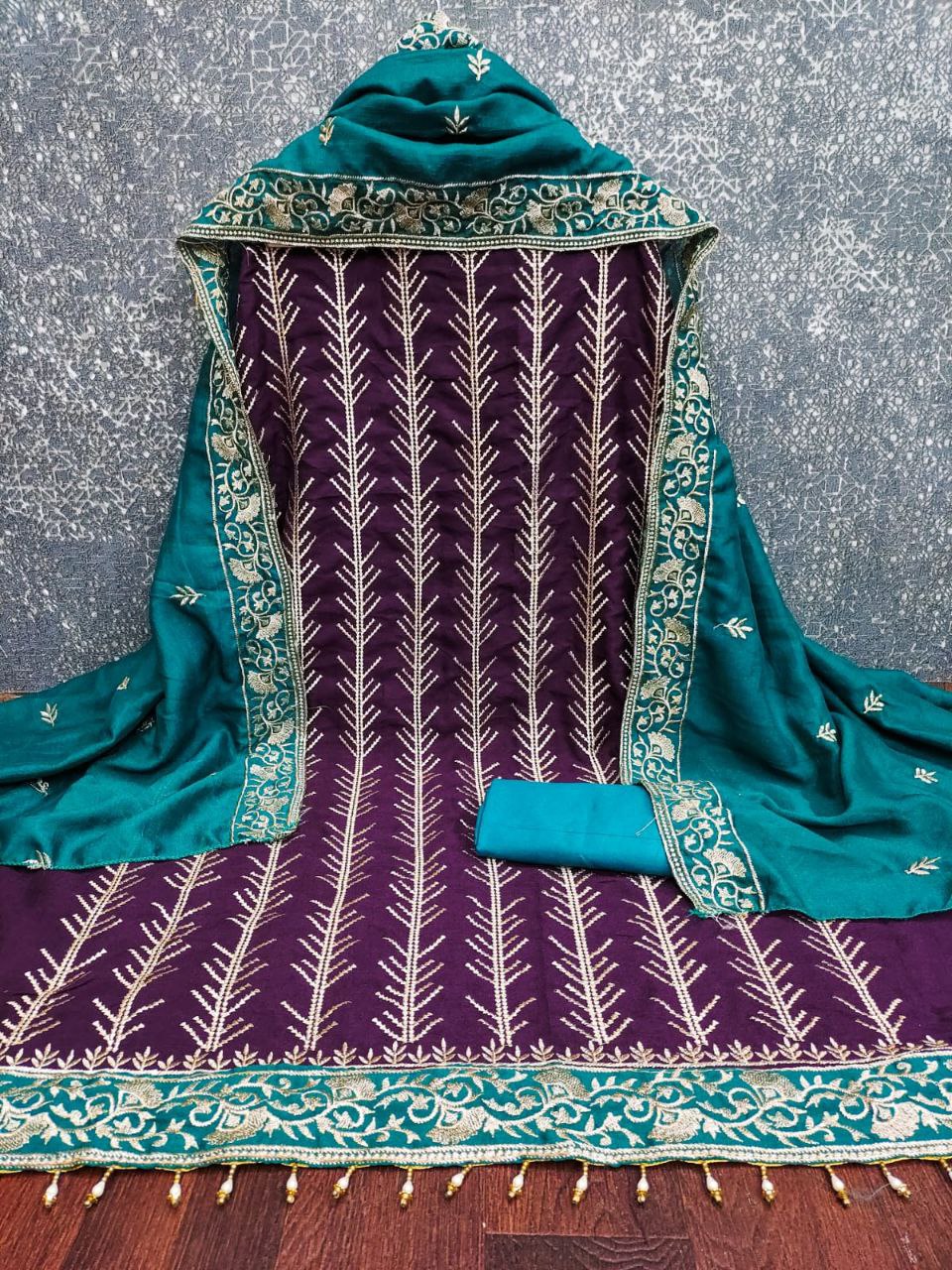 Embroidary Work Vichitra Silk Party Wear Dress Material