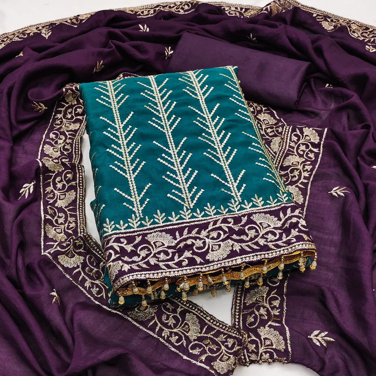 Embroidary Work Vichitra Silk Party Wear Dress Material