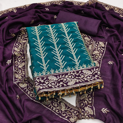 Embroidary Work Vichitra Silk Party Wear Dress Material