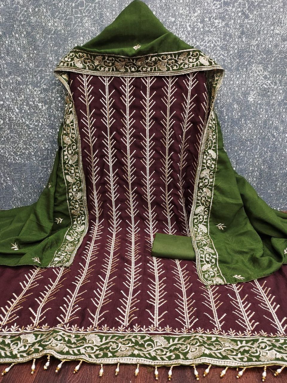 Embroidary Work Vichitra Silk Party Wear Dress Material