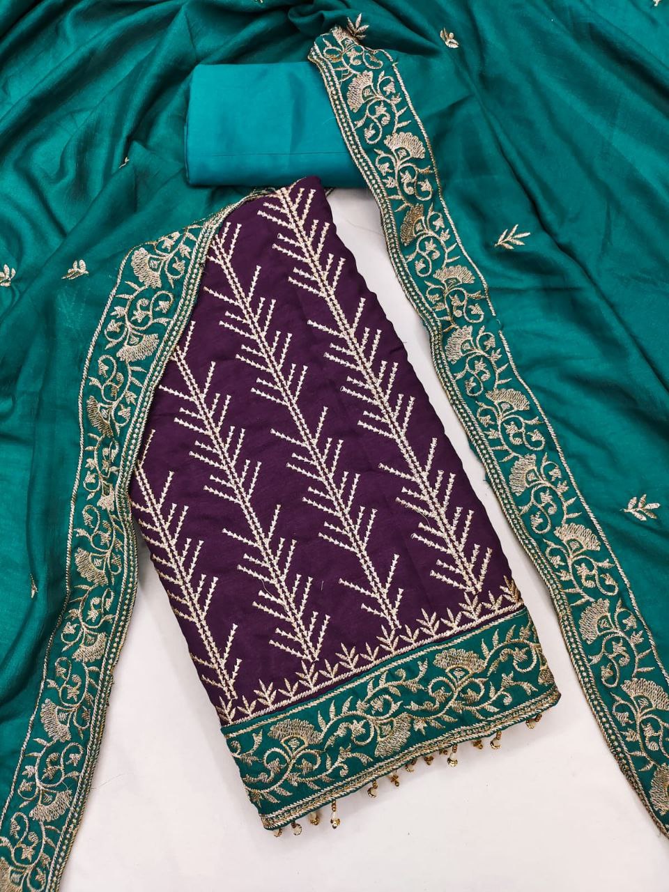 Embroidary Work Vichitra Silk Party Wear Dress Material