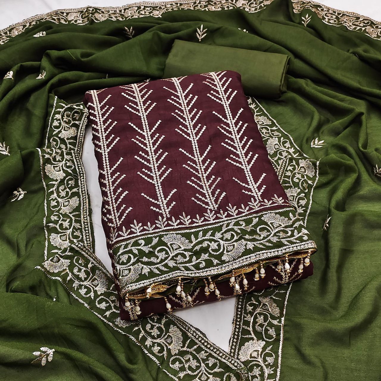 Embroidary Work Vichitra Silk Party Wear Dress Material