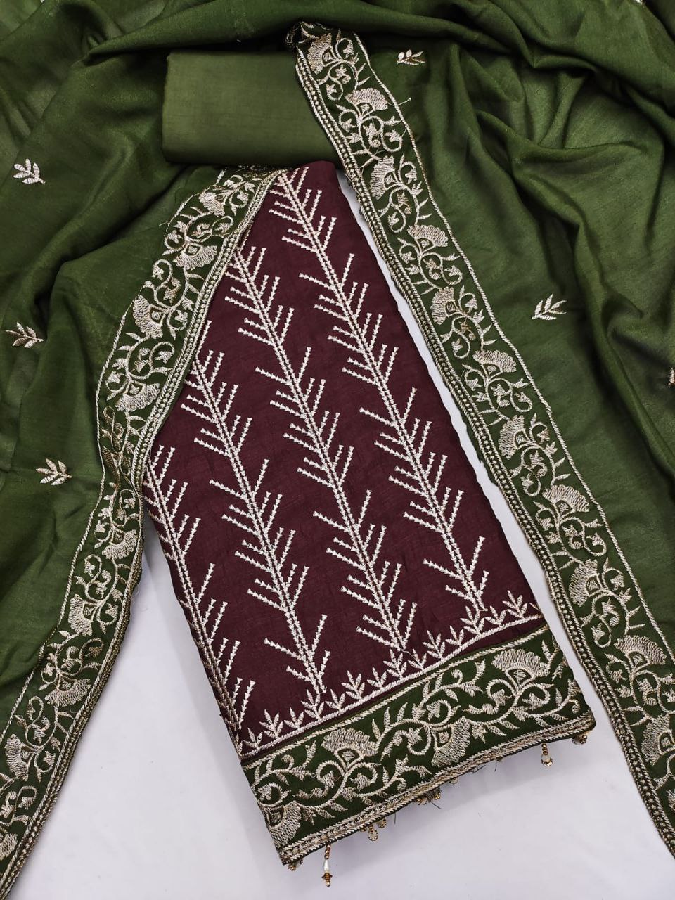 Embroidary Work Vichitra Silk Party Wear Dress Material