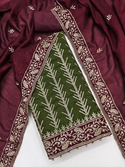 Embroidary Work Vichitra Silk Party Wear Dress Material