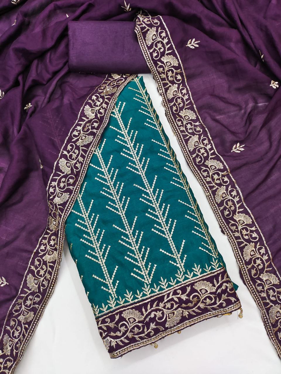 Embroidary Work Vichitra Silk Party Wear Dress Material