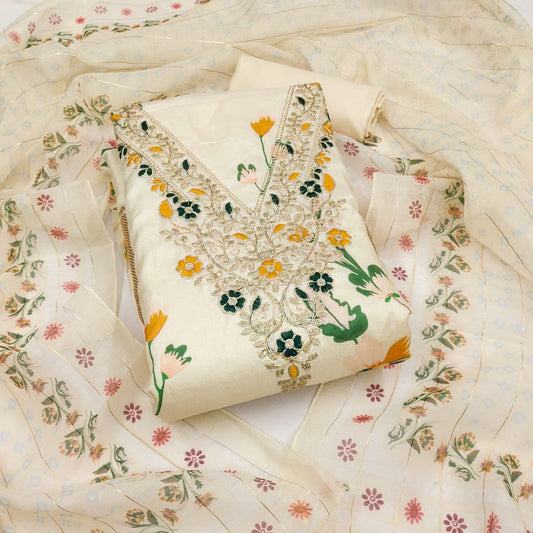 Chanderi Digital Print with Codding Work Dress Material For Women