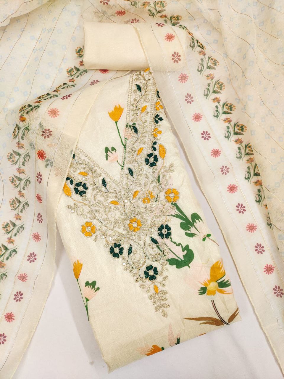 Chanderi Digital Print with Codding Work Dress Material For Women