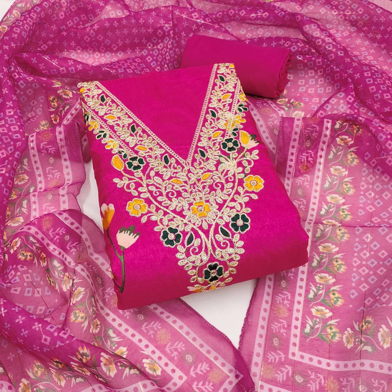 Chanderi Digital Print with Codding Work Dress Material For Women