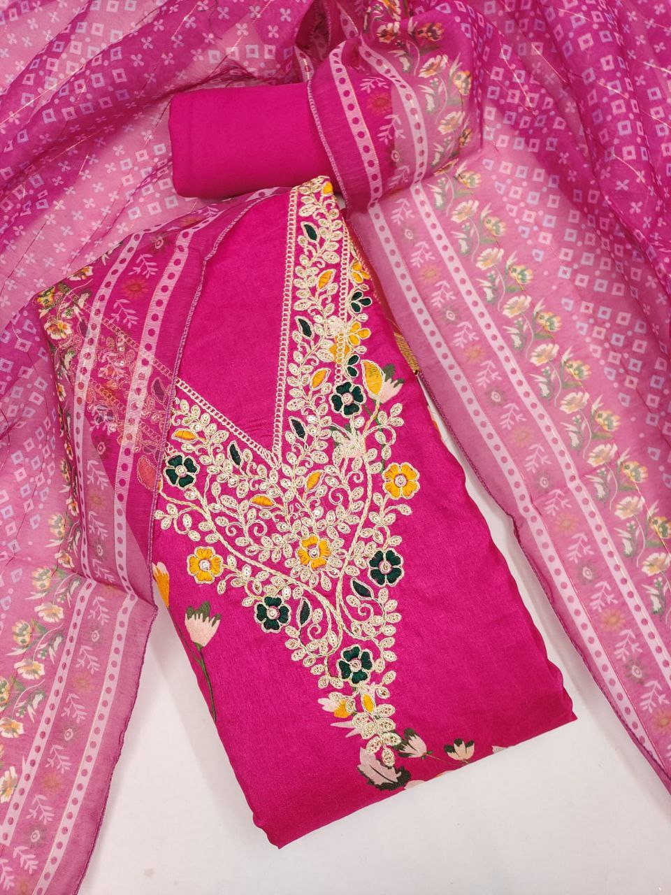 Chanderi Digital Print with Codding Work Dress Material For Women