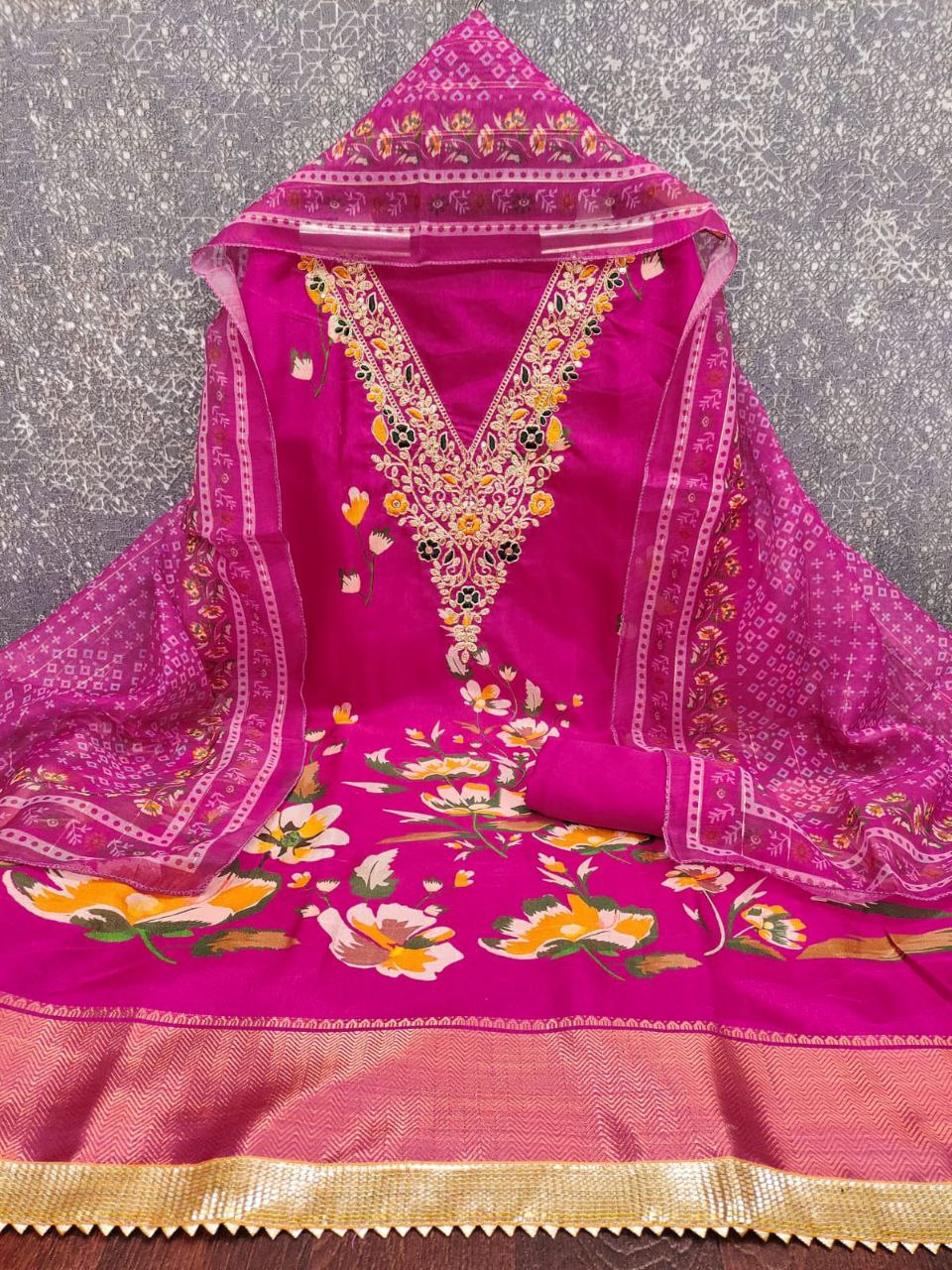 Chanderi Digital Print with Codding Work Dress Material For Women