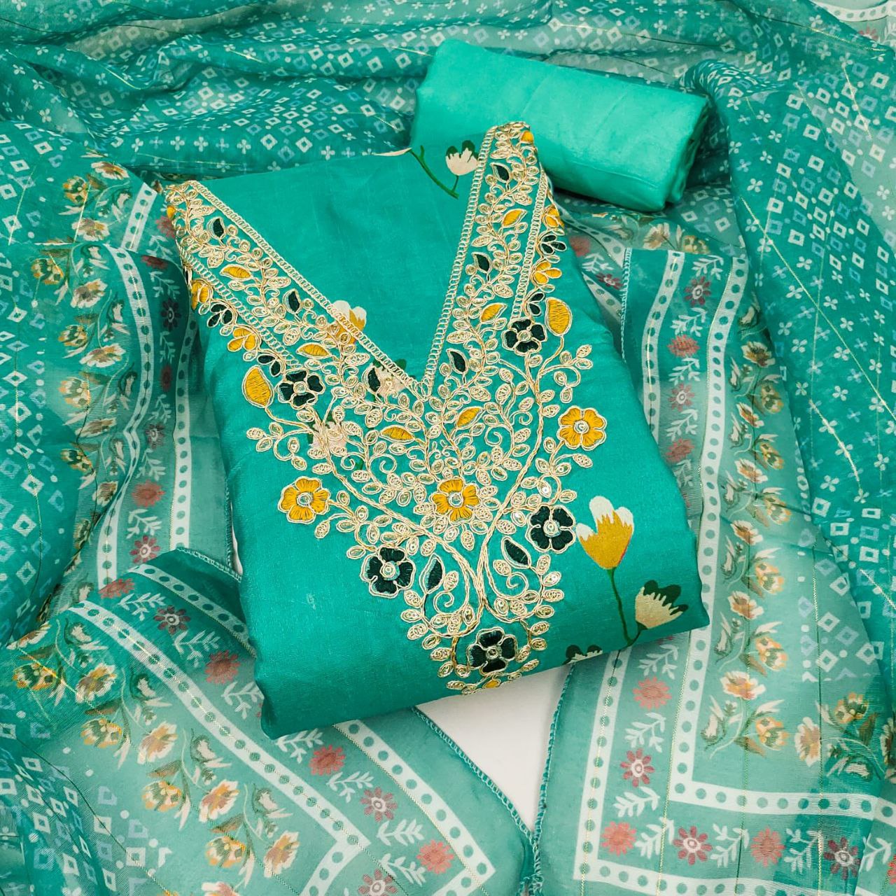 Chanderi Digital Print with Codding Work Dress Material For Women