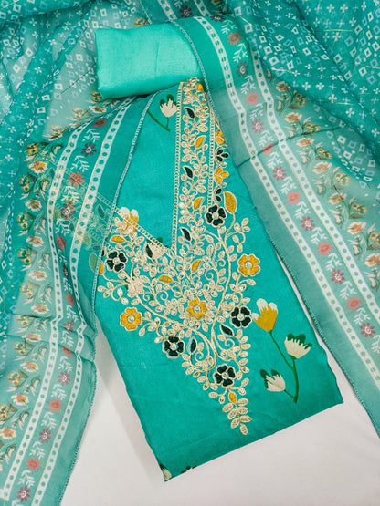 Chanderi Digital Print with Codding Work Dress Material For Women