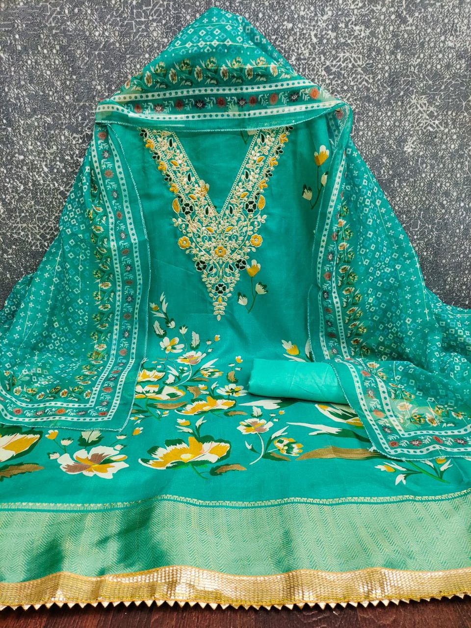 Chanderi Digital Print with Codding Work Dress Material For Women
