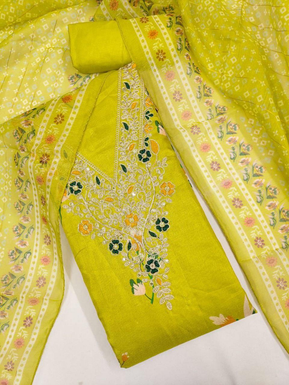 Chanderi Digital Print with Codding Work Dress Material For Women