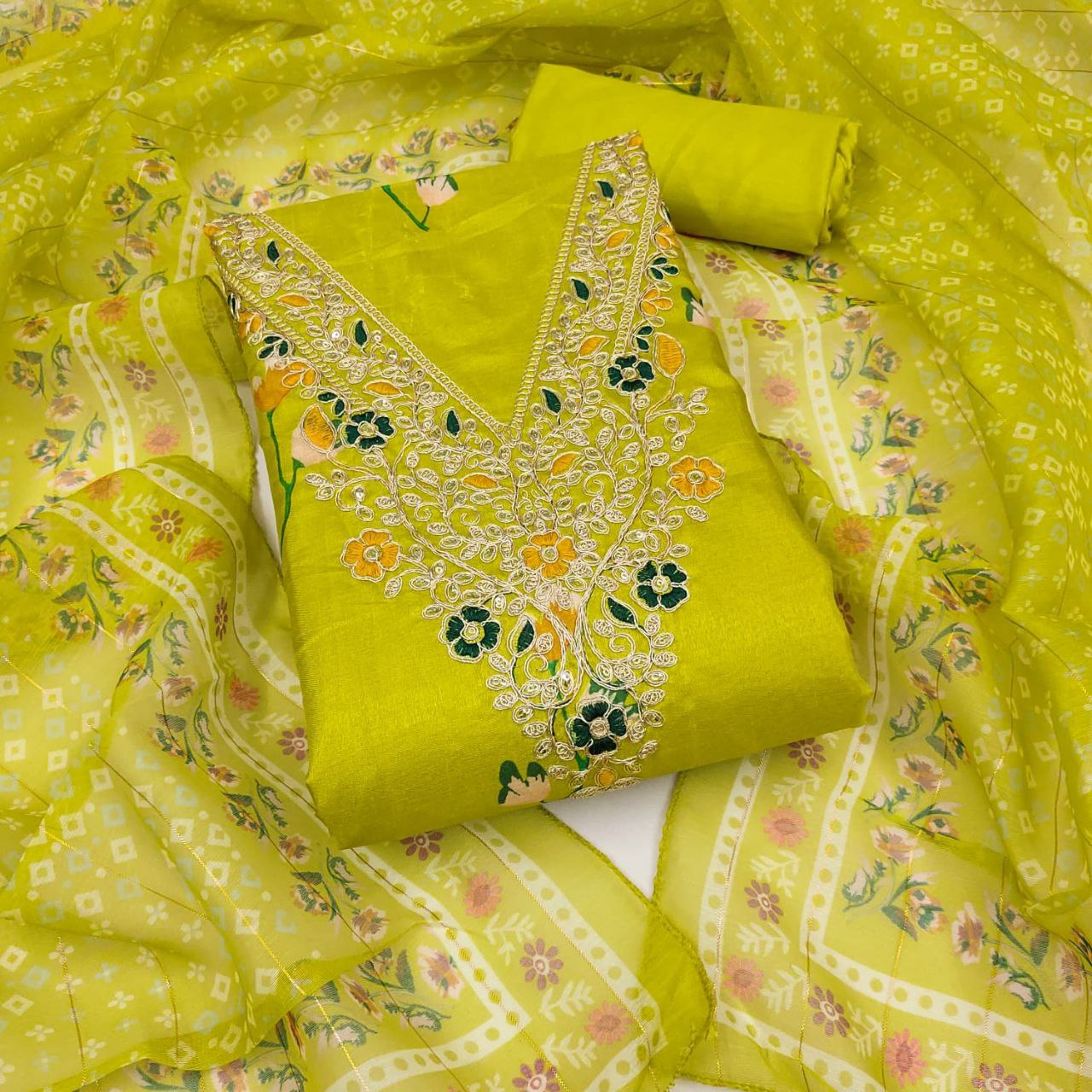 Chanderi Digital Print with Codding Work Dress Material For Women