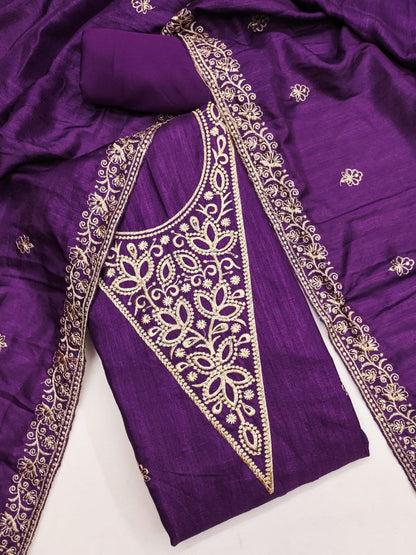 Vichitra Silk Embroidary Work Party Wear Dress Material