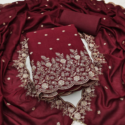 Vichitra Silk Embroidary Work Dress Material For Women