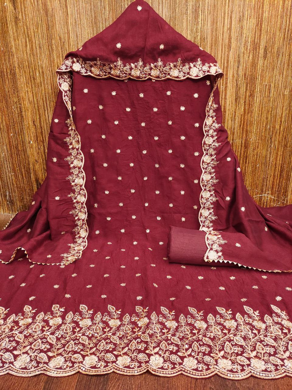 Vichitra Silk Embroidary Work Dress Material For Women