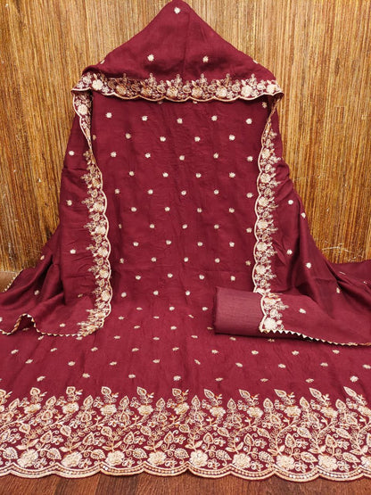 Vichitra Silk Embroidary Work Dress Material For Women