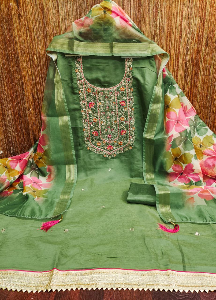 Chanderi Febric Codding Sequence Work Dress Material With Chanderi Zakard Digital Print Duppata