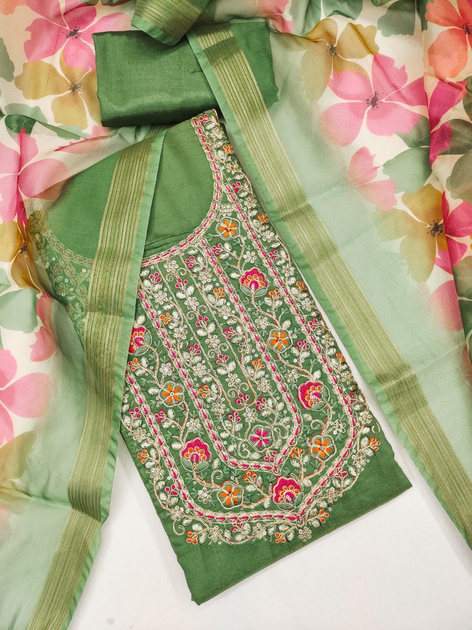 Chanderi Febric Codding Sequence Work Dress Material With Chanderi Zakard Digital Print Duppata