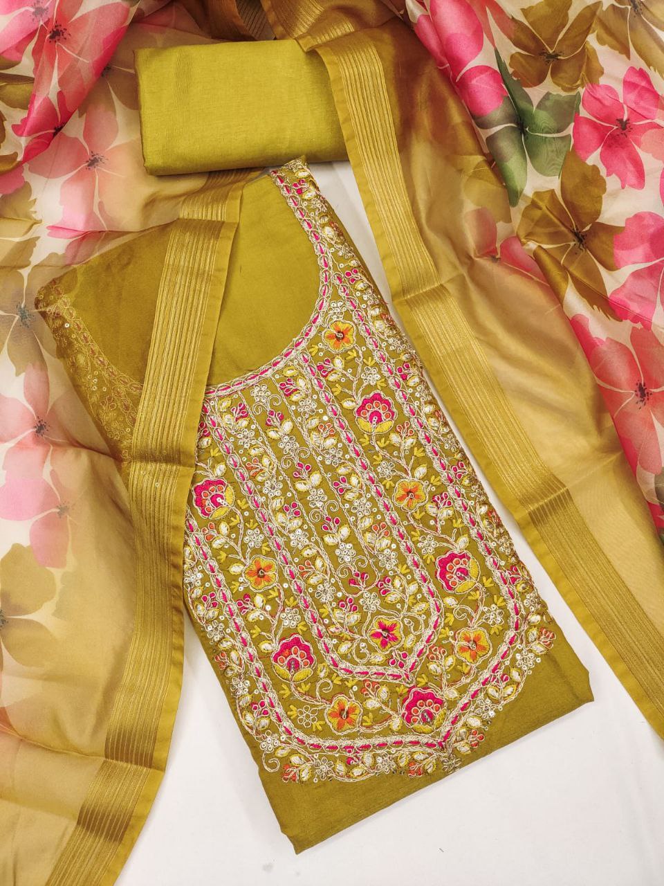 Chanderi Febric Codding Sequence Work Dress Material With Chanderi Zakard Digital Print Duppata