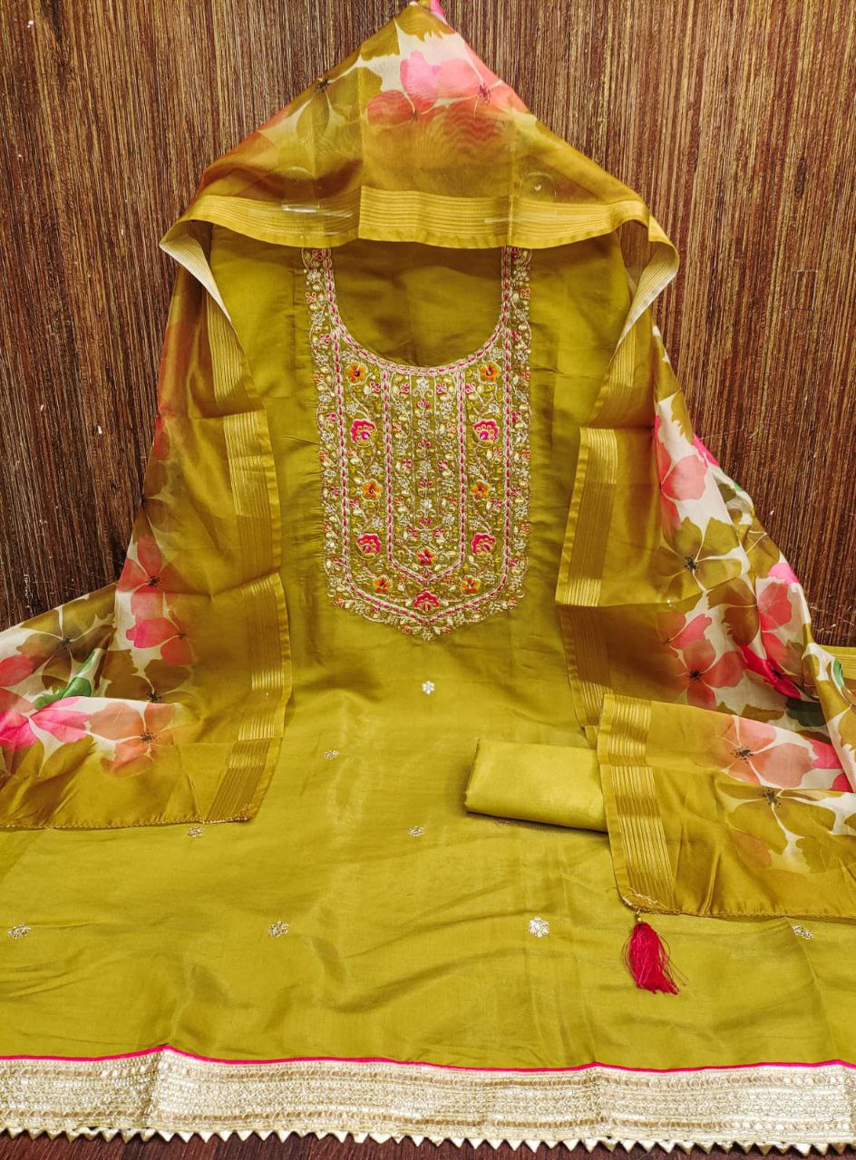 Chanderi Febric Codding Sequence Work Dress Material With Chanderi Zakard Digital Print Duppata