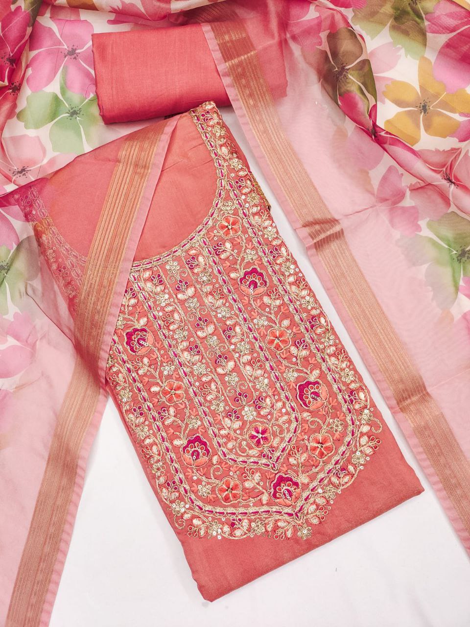 Chanderi Febric Codding Sequence Work Dress Material With Chanderi Zakard Digital Print Duppata