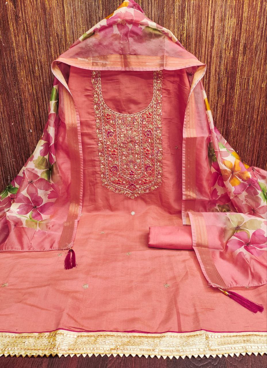 Chanderi Febric Codding Sequence Work Dress Material With Chanderi Zakard Digital Print Duppata