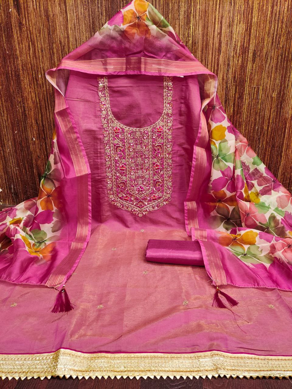 Chanderi Febric Codding Sequence Work Dress Material With Chanderi Zakard Digital Print Duppata