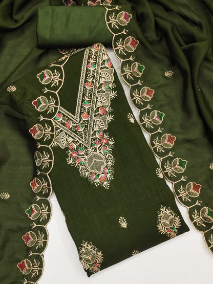 Vichitra Silk Embroidary Work Dress Material With Embroidary Work Duppata