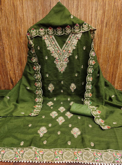 Vichitra Silk Embroidary Work Dress Material With Embroidary Work Duppata
