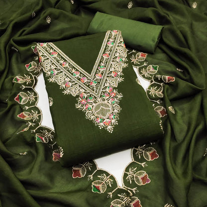 Vichitra Silk Embroidary Work Dress Material With Embroidary Work Duppata