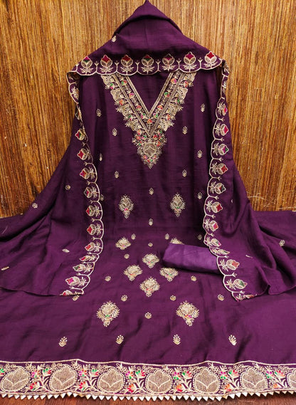 Vichitra Silk Embroidary Work Dress Material With Embroidary Work Duppata