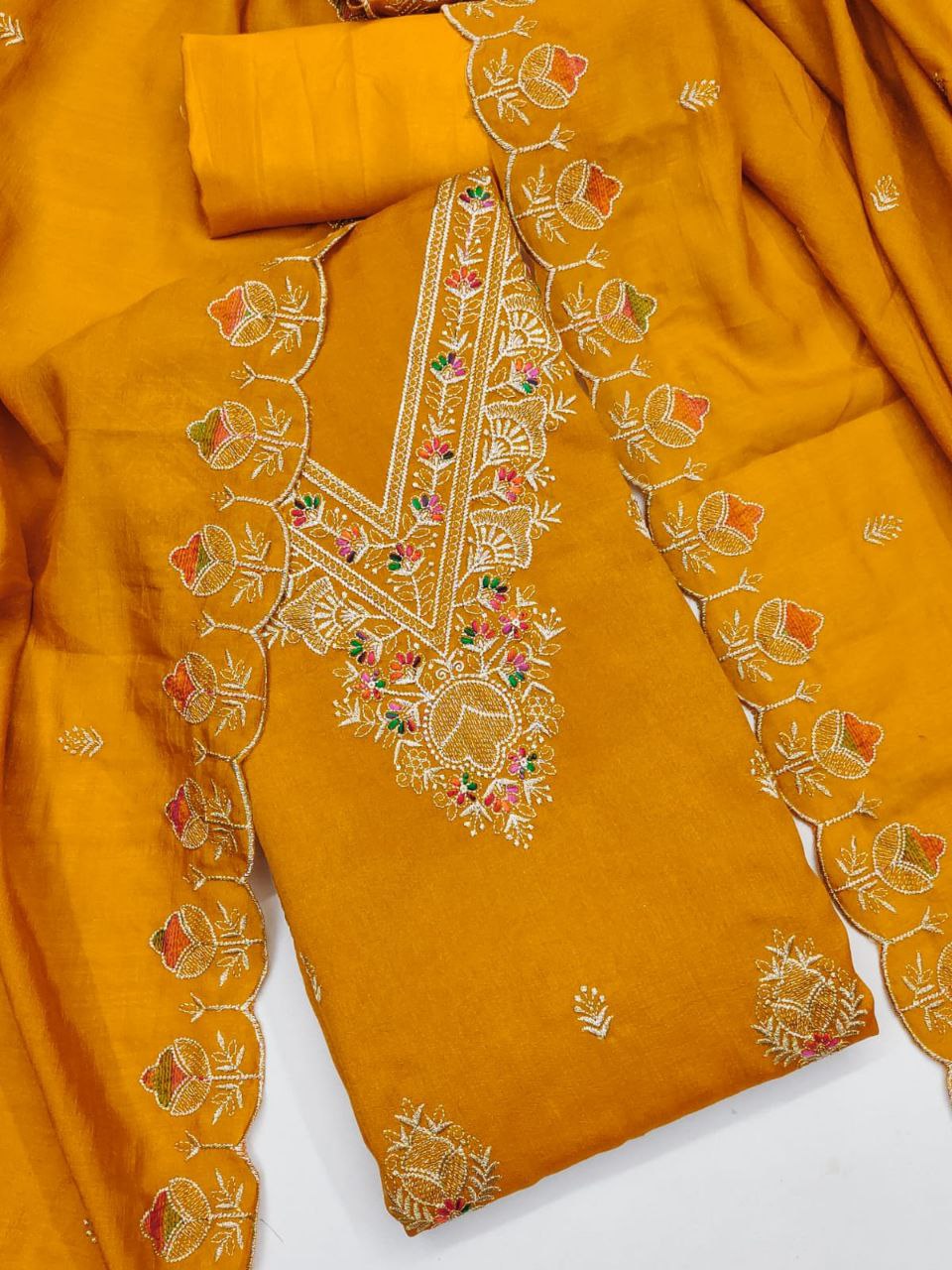Vichitra Silk Embroidary Work Dress Material With Embroidary Work Duppata