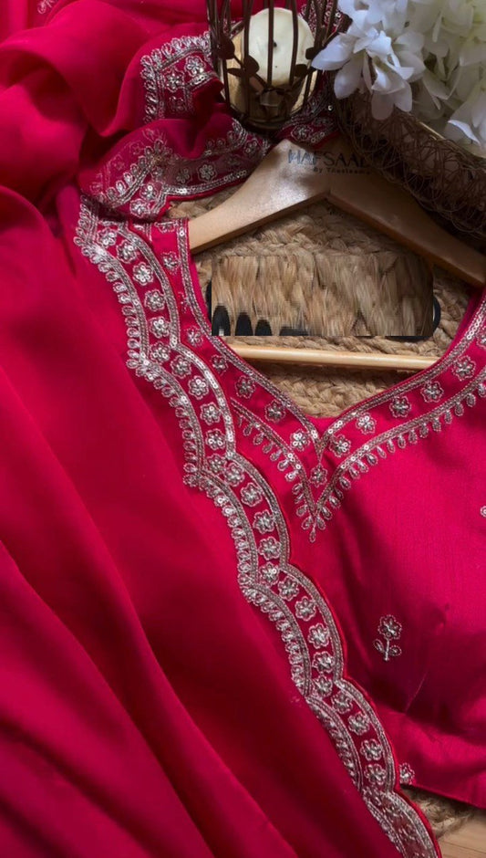 Pink Tuby Silk Embroidered Work Saree Blouse