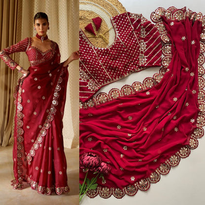Stitched Blouse With Real Mirror Work Georgette Saree