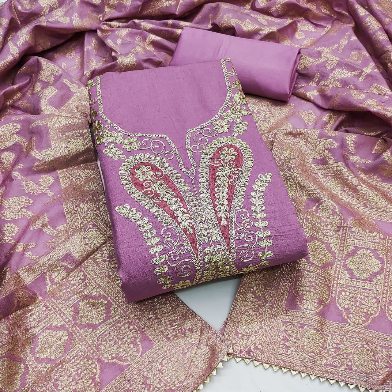 Vichitra Silk Embroidary Work Party Wear Dress Material