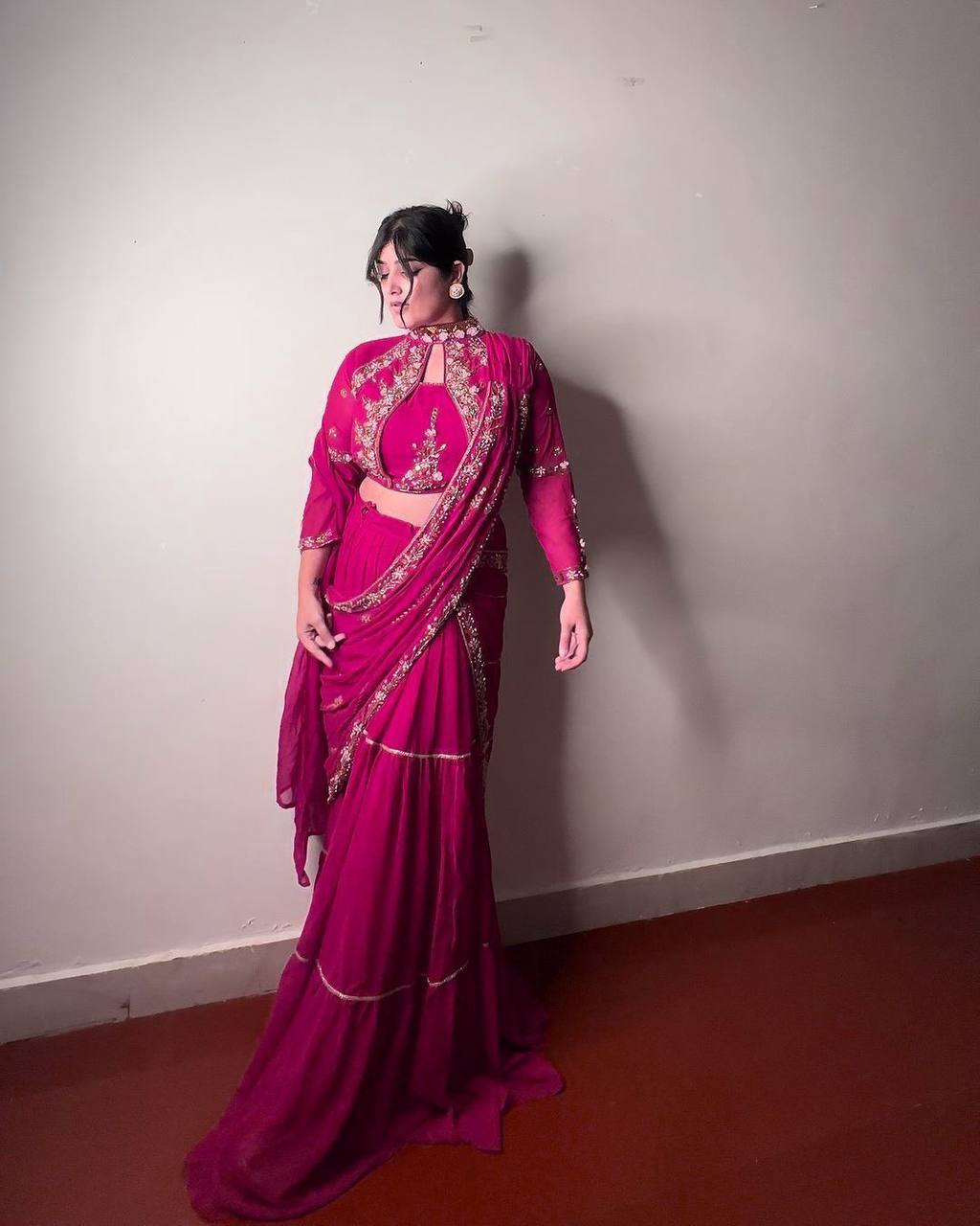 Red Georgette Stitched Lehenga Saree - 4 Color Option