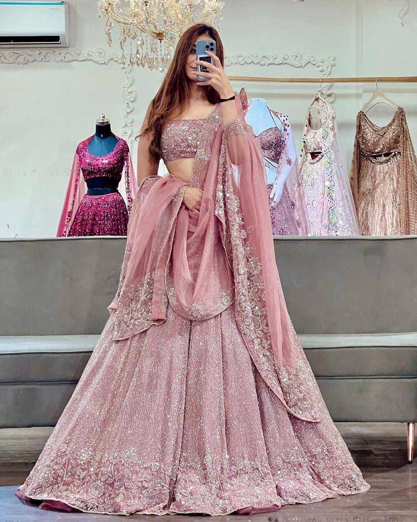 Baby Pink Georgette Sequence Work Lehenga Choli