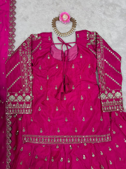 Pink Color Simran Silk Stitched Top With Semi Stitched Lehenga Dupatta