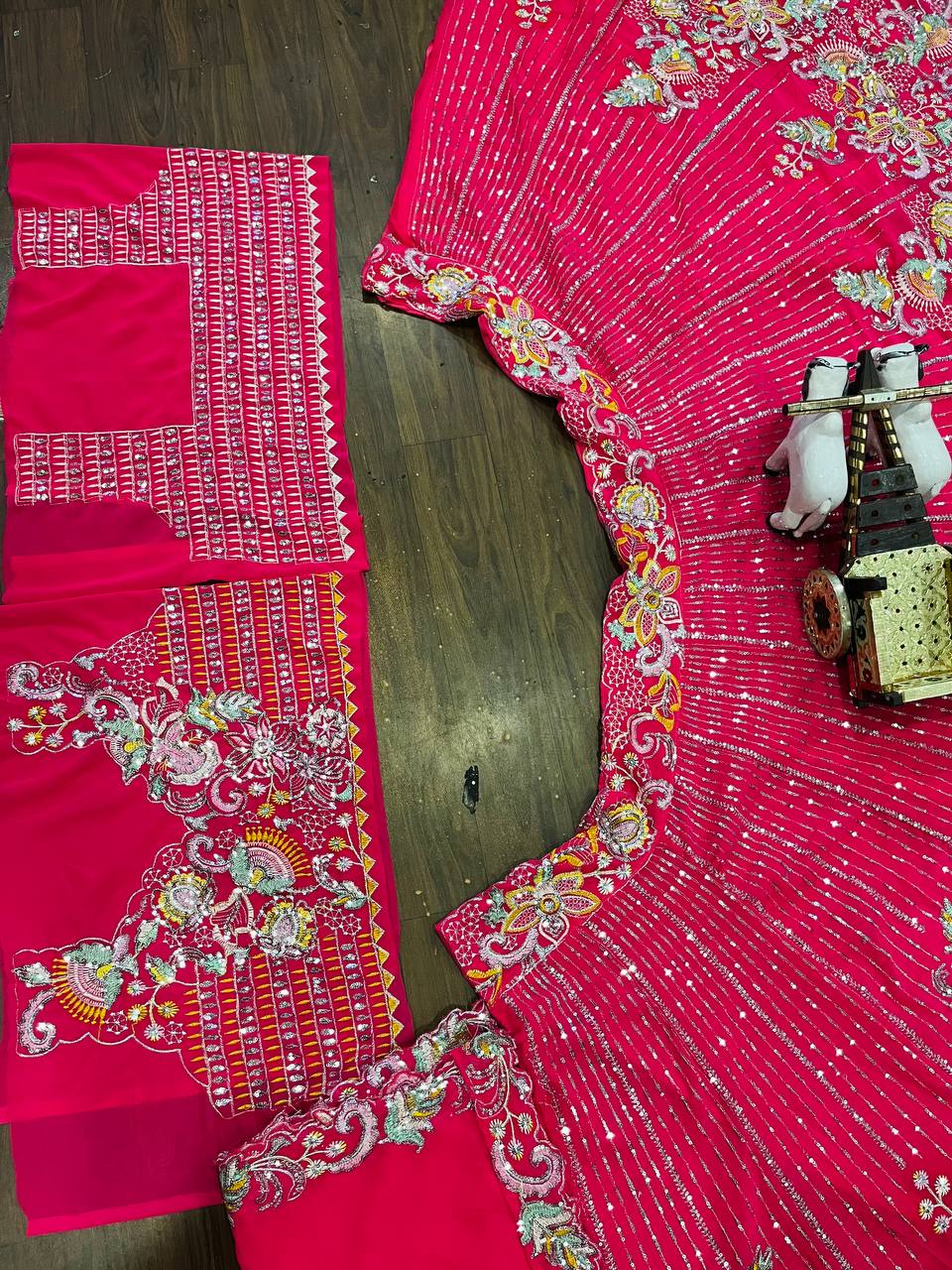 Pink Georgette Floral Embroidered Lehenga Choli