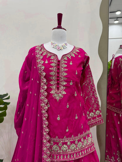 Pink Color Simran Silk Stitched Top With Semi Stitched Lehenga Dupatta